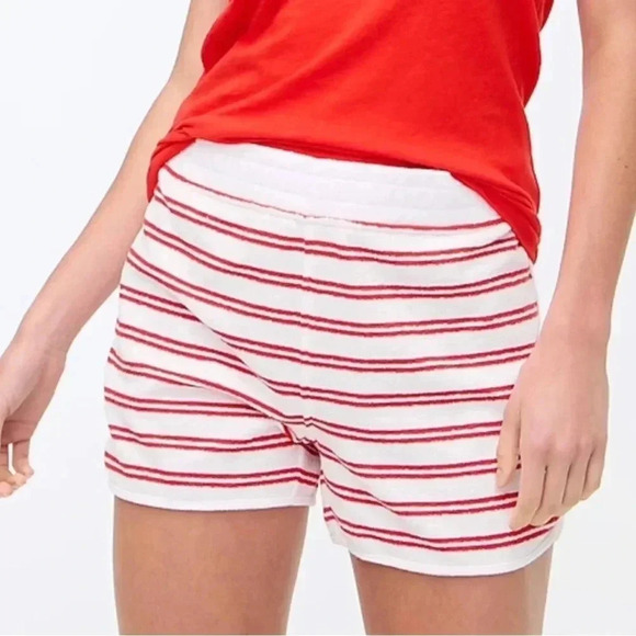 J. Crew Factory Towel Terry Stripped Pull On White/Red Shorts Size Small NWT - Picture 1 of 9